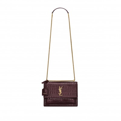YSL SUNSET MEDIUM IN CROCODILE-EMBOSSED LEATHER 4429062US0W6991 (22*16*6.5cm)